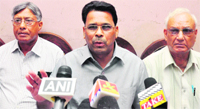 BSP national general secretary Narinder Kashyap addresses mediapersons in Jammu on Monday. Tribune photo: Anand Sharma