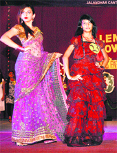 Girls of a college at the freshers party in Jalandhar on Monday. 