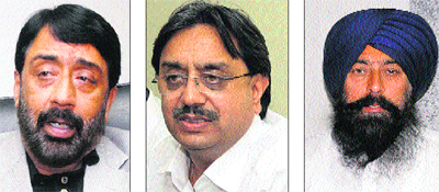 (From left) Mayor Sunil Jyoti, ex-Mayor Rakesh Rathour and Senior Deputy Mayor Kamaljit Singh Bhatia. 