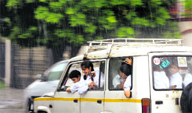 Sudden showers catch schoolchildren by surprise in Ludhiana on Sunday afternoon.