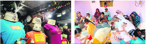 Treasure trove: The interior of a brand showroom; Women weaving phulkari patterns