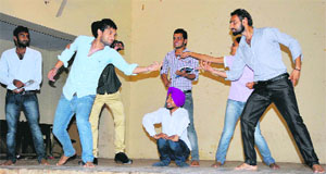 Students of Government Rajindra College rehearse for the zonal youth festival in Bathinda on Tuesday.