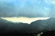 Dark monsoon clouds in the sky of Shimla on Tuesday