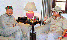 Andaman and Nicobar Lt Governor AK Singh calls on Chief Minister Virbhadra Singh in New Delhi on Tuesday