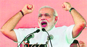 Gujarat CM Narendra Modi at a rally in Jaipur.