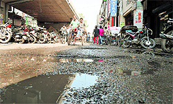 Potholed roads at Mata Rani Chowk, Ludhiana