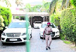 A policeman comes out of the premises of SEL Group during IT raid in Ludhiana on Wednesday