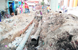 New sewerage lines being laid under the JAICA project in the Ghee Mandi area in Amritsar. 
