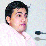 Rahul Taneja, a scientist of the Patent Information Centre, the Department of Science and Technology, Haryana addresses the audience at a seminar held on the National Institute of Technology campus, Kurukshetra. Photo: DR Vij