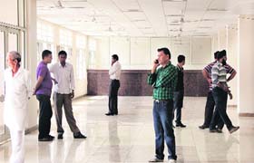 With no furniture available at the newly opened sub-registrar office in Jalandhar, applicants have to stand in the office for long hours