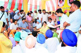 MP Harsimrat Kaur Badal interacts with the public during a sangat darshan programme in Bathinda on Friday.