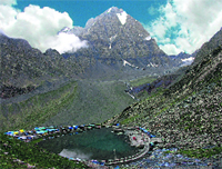 The Manimahesh Lake with the Kailash peak in its backdrop. 