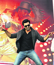 Bollywood actor Ranbir Kapoor performs during the promotion of his upcoming movie 'Besharam' at the LPU near Jalandhar on Friday.