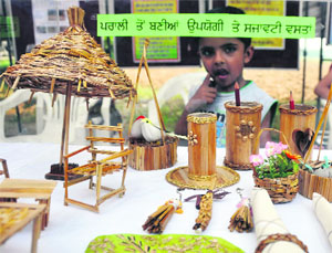 A child looks at artifacts on display.