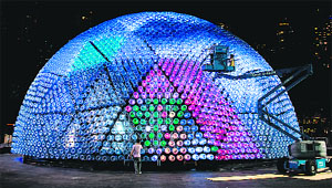 This giant lantern named Rising Moon made of 7,000 recycled plastic bottles and other recyclable materials, will be displayed as part of the Chinese Mid-Autumn Festival. 