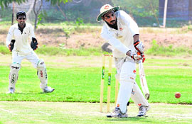 A cricket match in progress at Police Public School in Bathinda on Saturday. 