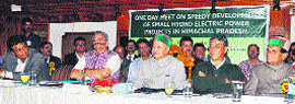 Chief Minister Virbhadra Singh at a meeting on Speedy development of small hydroelectric power projects in the state in Shimla on Saturday.