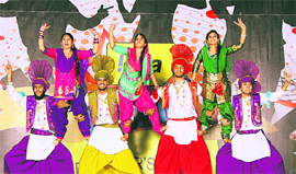 Students of CT Institute perform bhangra during Aaghaz 2013 freshers party held in Jalandhar on Saturday.