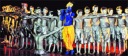 Students of MV International School, Vijaypur, perform on stage during a function at the University of Jammu on Saturday