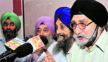 Jaspal Singh Mangal, national vice-president of the Shiromani Akali Dal (Amritsar), addresses mediapersons in Jammu on Saturday