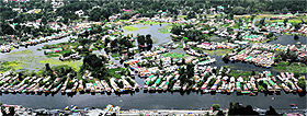 Hundreds of houseboats and shikara lined up in queues at the Dal Lake in Srinagar on Saturday