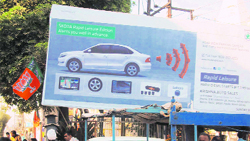 An illegal hoarding at Rani Jhansi Chowk in Jagraon. A Tribune Photograph 