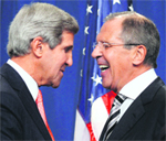 US Secretary of State John Kerry (L) and Russian Foreign Minister Sergey Lavrov in Geneva on Saturday. AFP