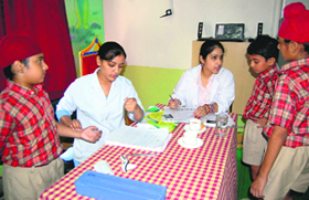 Students attend a health check-up camp at Shemrock School in Mohali.