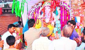 Devotees worship Lord Ganesha at Subhash Ghat in Haridwar on Sunday