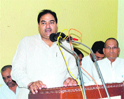INLD legislator Abhay Singh Chautala addresses party workers at Fatehabad on Sunday.
