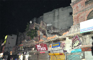 An old building in Ludhiana that collapsed following Sundays squall. 