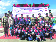 Army officers with the students who left for an educational-cum-motivational tour from the Nubra valley of Ladakh region.