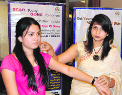 Dr Naiya Bansal (R) at a camp to raise awarenes about full body laser hair reduction 