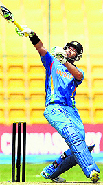 Yuvraj took 39 balls to hit his first boundary and scored his fifty in 61 balls. But in the next 19 balls, he raced to his century at the M Chinnaswamy Stadium