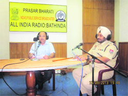 Bathinda SSP Ravcharan Singh Brar at the live phone-in programme of AIR Bathinda on Monday. 