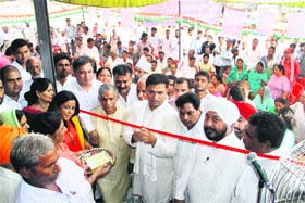 MP Ashok Tanwar inaugurates the election office of Congress-supported candidate Suchet Kaur Brar for municipal bypoll at Sirsa on Saturday
