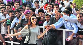 cheering crowd: Actor Anita Kailey interacts with her fans during the promotion of Young Malang in Jalandhar on Monday.