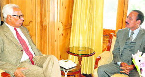 MLA Abdul Haq Khan during a meeting with Governor NN Vohra at Raj Bhawan in Srinagar on Monday. 