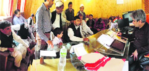 Members of various deputations visit the Chief Ministers office in Srinagar on Monday. 