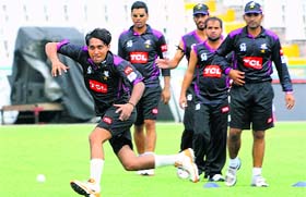 Faisalabad Wolves during a practice session in Mohali on Monday.