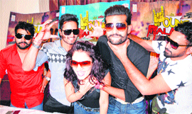 The star cast of Punjabi movie Young Malang poses at a press conference in Amritsar on Tuesday. 