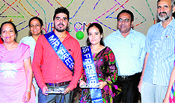 Gurvinder Singh and Mandeep Kaur, who were chosen as Mr and Miss Fresher during a freshers party at Government Rajindra College in Bathinda on Tuesday.