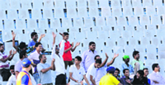 Empty stands at PCA stadium on Tuesday. Tribune photo: Vicky Gharu