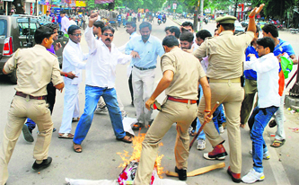 The police in action following a protest by Congress workers against the Muzaffarnagar riots, in Allahabad. Positive media stories can act as free advertisement for the police department and its programmes.