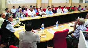Vice-Chancellor Furqan Qamar addresses the audience on Hindi Day at the Central University of Himachal Pradesh in Shahpur on Tuesday.