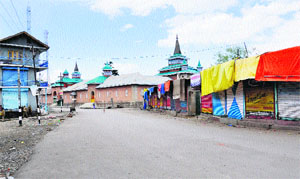A deserted street during curfew in Shopian district on Tuesday. 