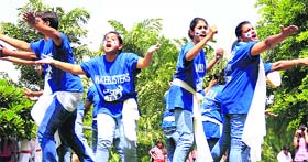Students stage a street play during "Koshish", a literary and cultural function, at the PCTE in Ludhiana.