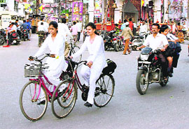 Girls on the way to their school in Muzaffarnagar. 