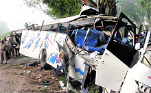 The bus that hit a tree near Mukerian