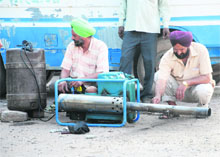 Officials check a fogging machine at the Sector 6 General Hospital in Panchkula on Wednesday.